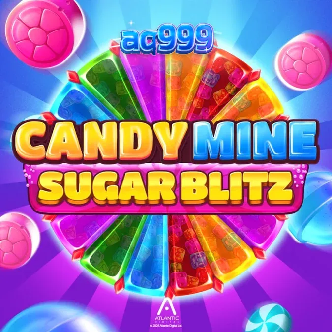 Candy Mine Sugar Blitz স্লট গেমের রঙিন ইন্টারফেস এবং ক্যান্ডি থিমযুক্ত প্রতীকসমূহ